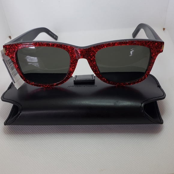 Yves Saint Laurent París Red Gritter Sunglasses - Picture 8 of 12